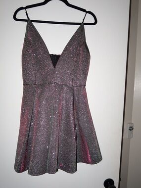 Lucy in the Sky Iridescent Glitter Dress in Black and Purple Sheen